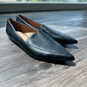 14th and Union Black Pebbled Leather Pointed Loafer Flat for Office Workwear
